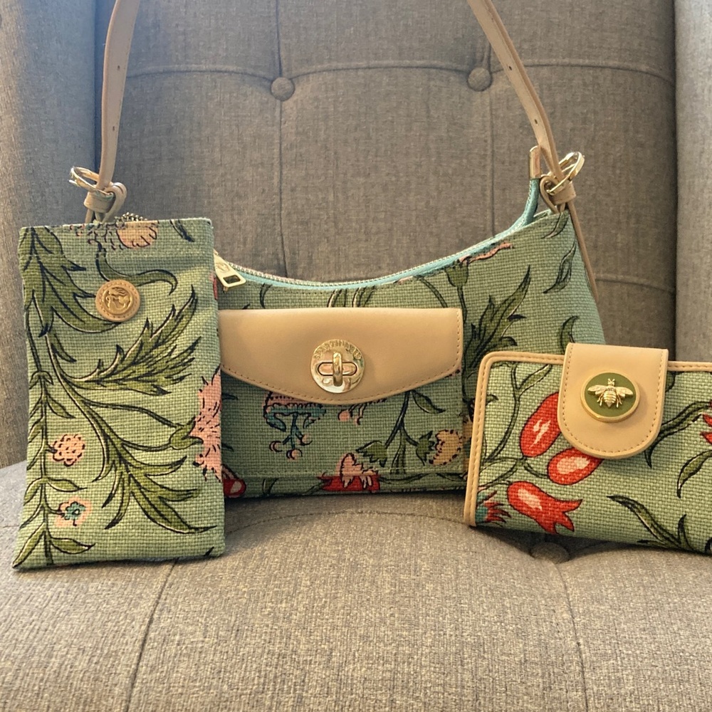Spartina 449 Floral Green and Cream Bag Set